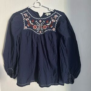 Navy Blue Embroidered Blouse